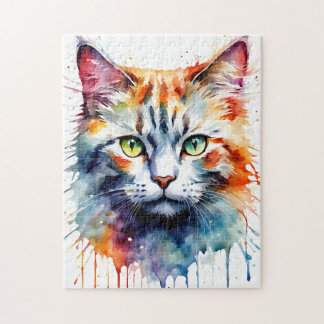 Quebra-cabeça Watercolor Cat Multicolor Splash art