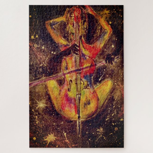 Quebra-cabeça Watercolor - Cello Space Sonata - Lady & Cello Art (Vertical)