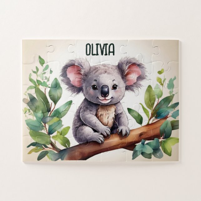 Quebra-cabeça Watercolor Koala Baby Love Personalizado (Horizontal)