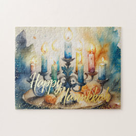 Quebra-cabeça Watercolor Painting Menorah Happy Hanukkah