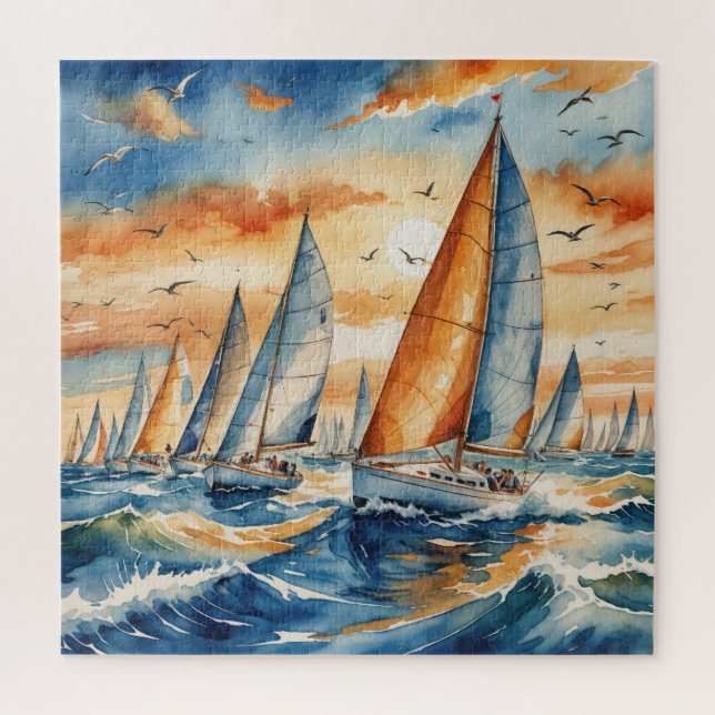 Quebra-cabeça Watercolor Sailboat Regatta (Vertical)