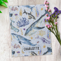 Watercolor Sea Life Whales Faux Glitter Name Gift
