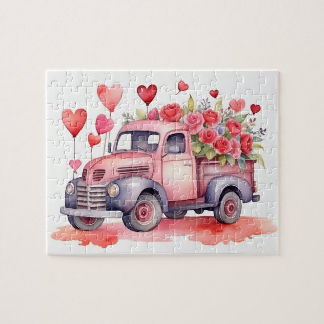 Quebra-cabeça Watercolor Valentine's Sweetheart Truck (Horizontal)