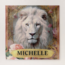 Watercolor Vintage White Lion e Rosas Rosa