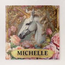 Watercolor Vintage White Unicorn e Rosas Rosa