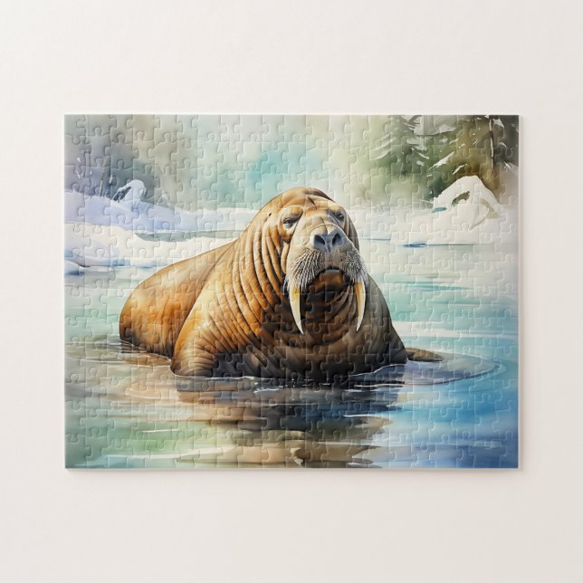 Quebra-cabeça Watercolor Walrus Ártico (Horizontal)