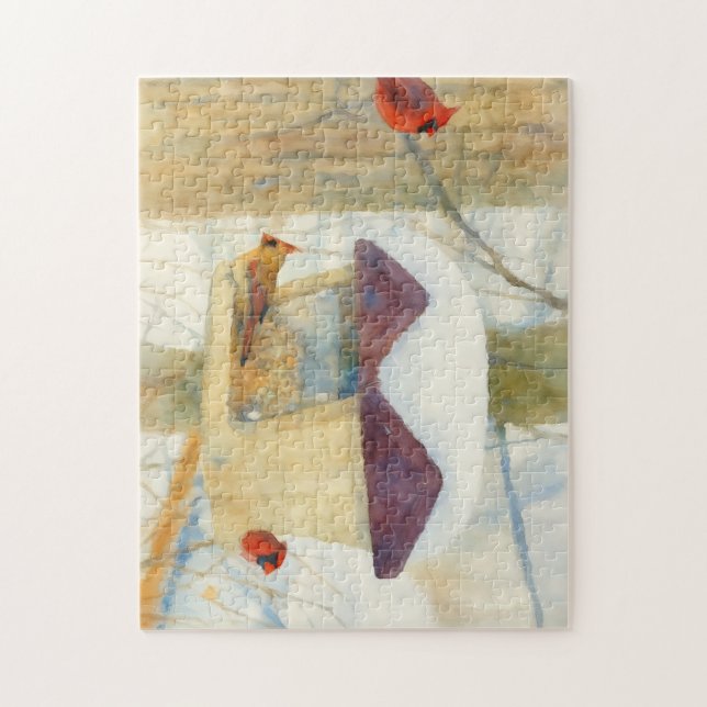 Quebra-cabeça Watercolor Winter Cardinals on a Feeder (Vertical)