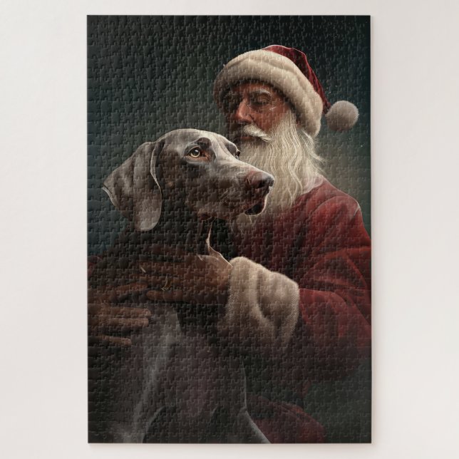 Quebra-cabeça Weimaraner Com o Papai Noel Natal Festivo (Vertical)