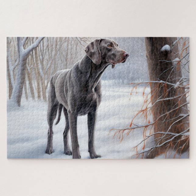 Quebra-cabeça Weimaraner Deixe Nevar Natal (Horizontal)