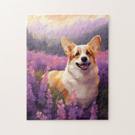 Quebra-cabeça Welsh Corgi no campo da Lavanda
