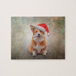 Quebra-cabeça Welsh Corgi no chapéu vermelho de Papai Noel