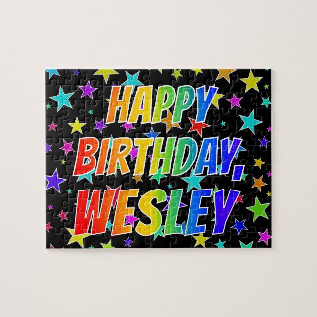 Quebra-cabeça "WESLEY" Primeiro Nome, Diversão "FELIZ ANIVERSÁRI (Horizontal)