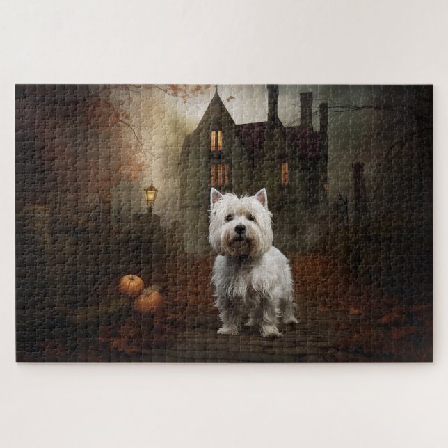 Quebra-cabeça West Highland White Terrier Halloween Assustador (Horizontal)