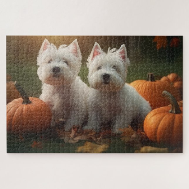 Quebra-cabeça West Highland White Terrier Puppy Autumn Pumpkin (Horizontal)