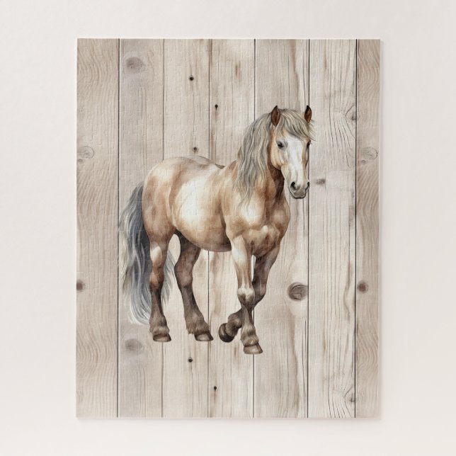 Quebra-cabeça Western Cowgirl Cowboy Horse Faux Wood (Vertical)