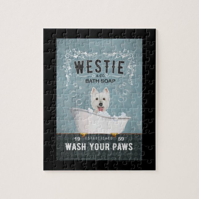 Quebra-cabeça Westie Dog Bath Soap West Highland White Terrier (Vertical)