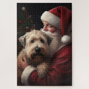 Quebra-cabeça Wheaton Terrier com Papai Noel Natal Festivo