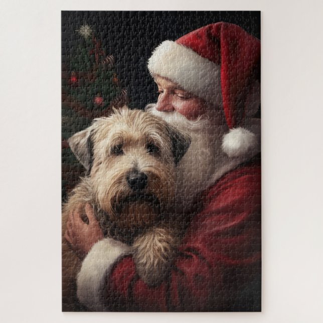 Quebra-cabeça Wheaton Terrier com Papai Noel Natal Festivo (Vertical)