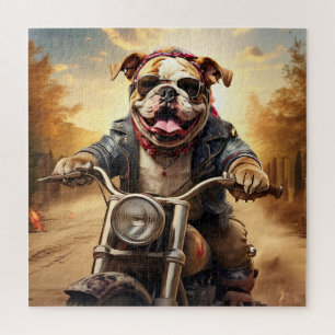 Quebra-cabeça Whimsic Bulldog Chopper dirigindo uma moto