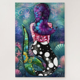 Quebra-cabeça Whimsical Abstract Mermaid Nautical Teal Seashells
