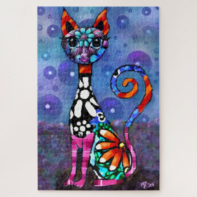 Quebra-cabeça Whimsical Big-Eyed Funky Abstract Kitty Cat (Vertical)