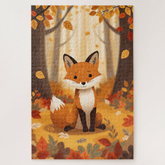 Quebra-cabeça Whimsical Cute Red Fox in Autumn Forest Woodland