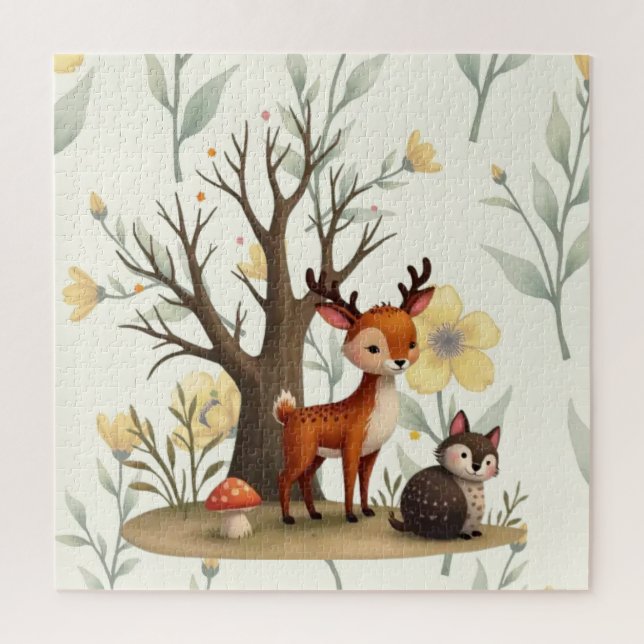 Quebra-cabeça Whimsical Deer & Hedgehog Puzzle with Gift Box (Vertical)