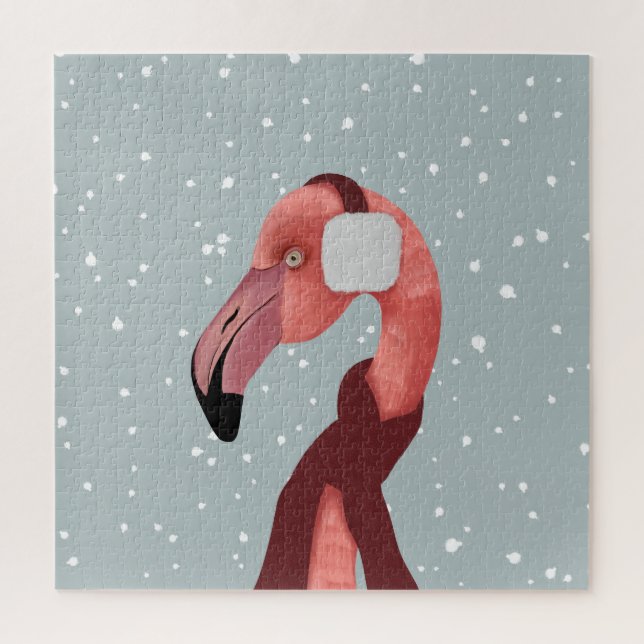 Quebra-cabeça Whimsso Cozy Winter Flamingo Com Scarf (Vertical)