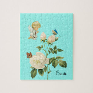 Quebra-cabeça White Angel Blue Butorfly Floral