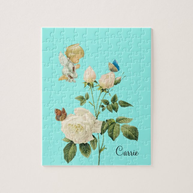 Quebra-cabeça White Angel Blue Butorfly Floral (Vertical)