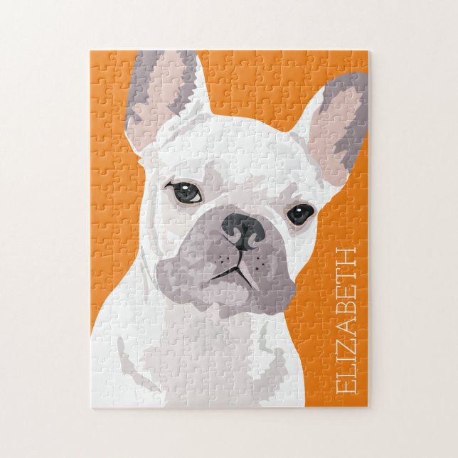Quebra-cabeça White Buldogue Francês Pet Personalizado (Vertical)