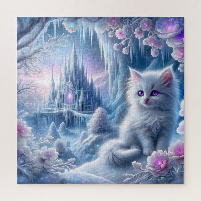 Quebra-cabeça White Kitten em Fantasy Ice Kingdom (Vertical)