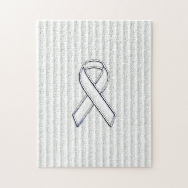 Quebra-cabeça White on White Ribbon Awarness Stripes (Vertical)