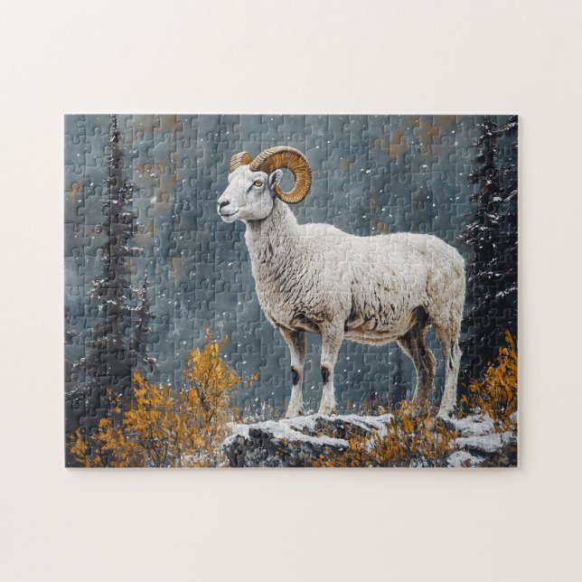 Quebra-cabeça White Ram em pé na montanha Snowy (Horizontal)