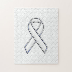Quebra-cabeça White Ribbon Awareness on Checkers Print