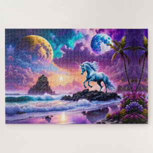 Quebra-cabeça White Unicorn Fantasy Tropical Beach