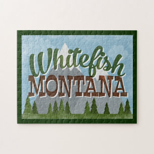 Quebra-cabeça Whitefish Montana Divertimento Retro Montanhas Sno