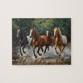Quebra-cabeça Wild Horses Galloping Water Splash Painting