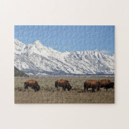 Quebra-cabeça Wildlife Bison Mountain Snow Foto