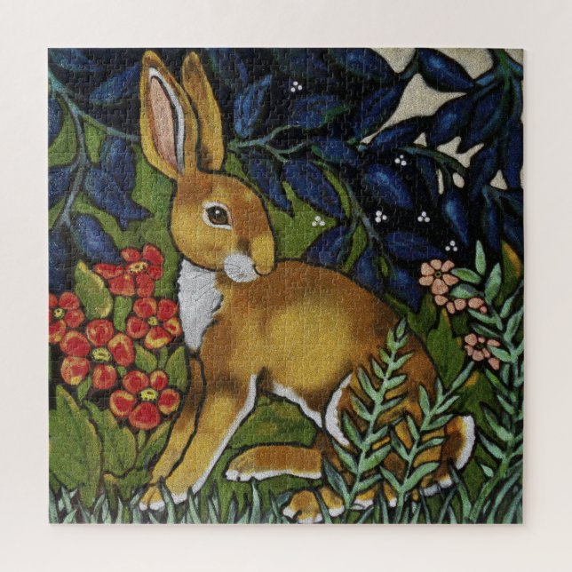 Quebra-cabeça William Morris Style Rabbit Hare Woodland Animal (Vertical)