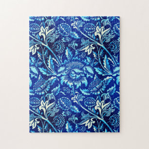 Quebra-cabeça William Morris Sunflower, Azul Escuro e Branco