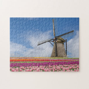 Quebra-cabeça Windmill E Colorful Tulips Amsterdam Países Baixo