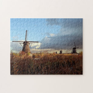 Quebra-cabeça Windmill Kinderdijk Países Baixos Holland Scenic J
