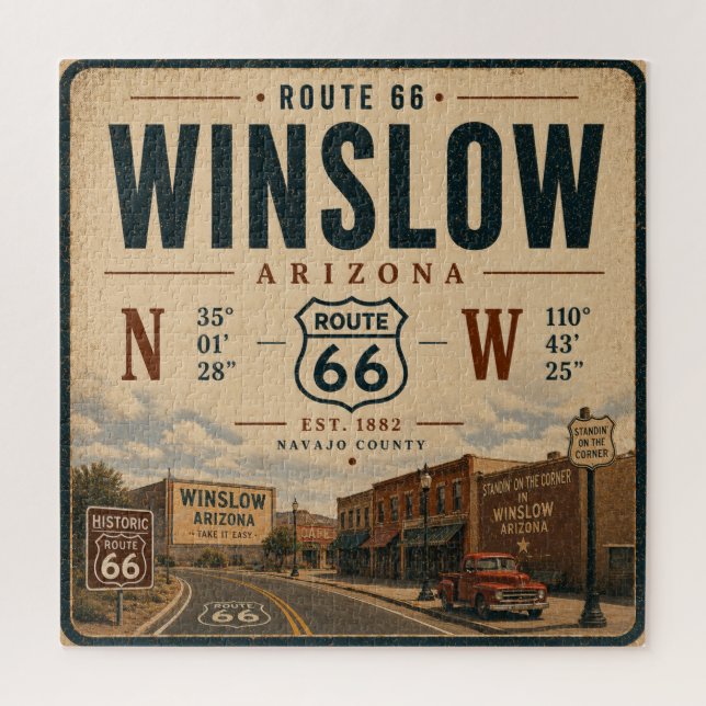 Quebra-cabeça Winslow Wonder: Rota 66 Arte Retro (Vertical)