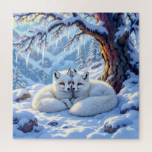 Winter Foxes on a Snowy Winter Day 