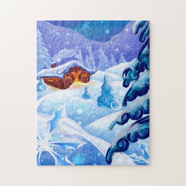 Quebra-cabeça Winter Snow Cabin Landscape Art Jigsaw Puzzle (Vertical)