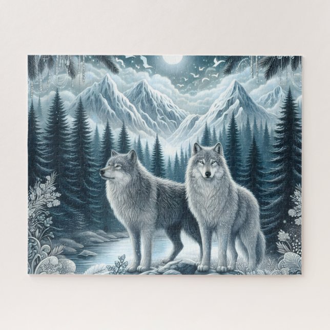 Quebra-cabeça Winter Snowy Mountain Wolves (Horizontal)