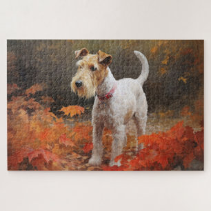 Quebra-cabeça Wirefox Terrier em Folhas Caídas de Outono Inspira
