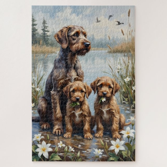 Quebra-cabeça Wirehaired Griffon Marsh Lily Art (Vertical)