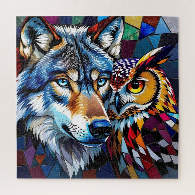 Quebra-cabeça Wolf and Owl Vibrant and Colorful (Vertical)